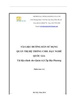 TÀI LIỆU HƯỚNG DẪN SỬ DỤNG  QUẢN TRỊ HỆ THỐNG CSDL DẠY NGHỀ QUỐC GIA  Tài liệu dành cho Quản trị Cấp Địa Phương