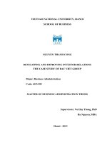 Developing and improving investor relations - the case study of Bac Viet Group = Xây dựng và nâng cao hoạt động quan hệ nhà đầu tư - nghiên cứu trong trường hợp cụ thể của thép Bắc Việt