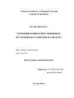 Customer satisfaction assessment on Vietnambank''s card service quality = đánh giá độ thỏa mãn của khách hàng đối với dịch vụ thẻ của Vietinbank