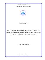 Hoàn thiện công tác quản lý chất lượng các công trình xây dựng sử dụng nguồn vốn ngân sách nhà nước tại tỉnh Khánh Hòa