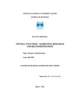 Vietmac fast food - marketing research and recommendations = Nghiên cứu marketing và đề xuất cho sản phẩm fast food Vietmac