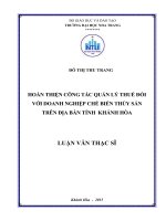 Hoàn thiện công tác quản lý thuế đối với doanh nghiệp chế biến thủy sản trên địa bàn tỉnh Khánh Hòa