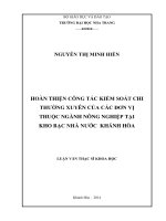 Hoàn thiện công tác kiểm soát chi thường xuyên các đơn vị thuộc ngành nông nghiệp tại Kho bạc Nhà nước Khánh Hòa