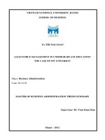 Sales force management in undergraduate education the case of FPT University = Quản lý đội ngũ bán hàng trong lĩnh vực giáo dục đại học và nghiên cứu trường hợp của Trường Đại học FPT