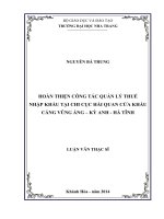 Hoàn thiện công tác quản lý thuế nhập khẩu tại Chi cục Hải quan của khẩu Cảng Vũng Áng - Kỳ Anh - Hà Tĩnh