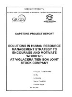 Solutions in human resource management strategy to encourage and motivate workers at Viglacera Tien Son joint stock company