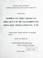 Nghiên cứu thực trạng và hiệu quả các đề tài nghiên cứu khoa học trong lĩnh vực y tế