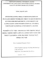 INVESTIGATING ORAL PARTICIPATION IN IN-CLASS GROUP WORK BY FIRST YEAR STUDENTS AT ENGLISH DEPARTMENT, UNIVERSITY OF LANGUAGES AND INTERNATIONAL STUDIES, VIETNAM NATIONAL UNIVERSITY, HANOI