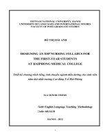 Designing an ESP nursing syllabus for the first year students at Haiphong Medical Collge = Thiết kế chương trình tiếng Anh chuyên ngành điều dưỡng cho sinh viên