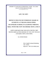 Difficulties encountered by grade-10 students at Truong Dinh upper secondary school in learning writing skill with the new textbook Tieng Anh 10 = Những khó khă