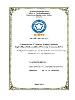 Evaluation of the 3rd semester reading syllabus for English major students at Hanoi University of Industry (HaUI) Đánh giá đề cương môn đọc hiểu học kỳ 3 cho si