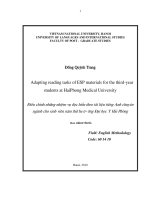 Adapting reading tasks of ESP materials for the third-year students at Haiphong Medical University = Điều chỉnh những nhiệm vụ đọc hiểu theo tài liệu tiếng Anh