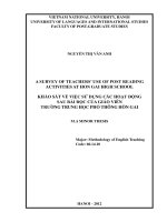A survey of teachers’ use of post-reading activities at Hon Gai high school = Khảo sát về việc sử dụng các hoạt động sau bài đọc của giáo viên trường trung học