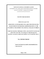 Designing an ESP reading syllabus for the second-year students of Business Administration at the Waterway Transport Vocational College Number 1 Thiết kế chương