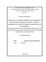 Effects of teacher's feedback on freshmen's motivation in speaking lessons  A survey research at Hanoi University of Business and Technology = Ảnh Hưởng từ phản