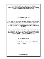 A survey on the attitude of teachers and students toward the integration of some cultural elements in the textbook New English file - elementary in speaking les