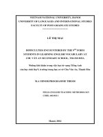 Difficulties encountered by the 9th form students in learning English vocabulary at Chu Văn An Secondary School, Thanh Hóa = Những khó khăn trong việc học từ vự