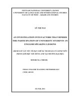 An investigation into factors that hinder the participation of Univeristy students in English speaking lessons = khảo sát các yếu tố hạn chế sự tham gia của sin.PDF