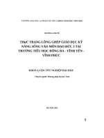 Thực trạng lồng ghép giáo dục kĩ năng sống vào giảng dạy môn đạo đức lớp 3 tại trường tiểu học Đống Đa - Vĩnh Yên - Vĩnh Phúc