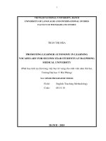 Promoting learner autonomy in learning vocabulary for second-year students at Hai Phong Medical University = Phát huy tính tự chủ trong việc học từ vựng cho sin