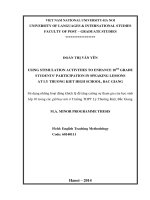 Using stimulation activities to enhance 10th grade students’ participation in speaking lessons at Ly Thuong Kiet High School, Bac Giang = Sử dụng những hoạt độn