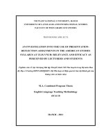 AN INVESTIGATION INTO THE USE OF PRESENTATION-REFLECTION ASSIGNMENTS IN THE AMERICAN STUDIES SYLLABUS AT ULIS-VNUH: RELEVANCE AND EFFICACY AS PERCEIVED BY LECTURERS AND STUDENTS Nghiên cứu về việc Sử dụng Bài tập Thuyết trình-Viết Thu hoạch trong Bộ môn H