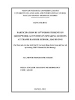 Participation by 10th - form students in groupwork activities in speaking lessons at Thanh Ha high school, Hai Duong = Sự tham gia của học sinh lớp 10 vào hoạt