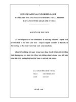 Tìm hiểu những trở ngại trong hoạt động thuyết trình với tiếng Anh thương mại của sinh viên tiếng Anh không chuyên thuộc Khoa kế toán năm thứ nhất, trường Đại h