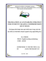 Translation as an enabling strategy for students' reading comprehension of it texts = Sử dụng dịch thuật như một chiến lược trong việc dạy đọc hiểu các bài khoá