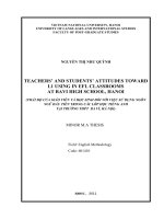 Teachers' and students' attitudes toward L1 using in EFL classrooms = Thái độ của giáo viên và học sinh đối với việc sử dụng ngôn ngữ đầu tiên trong các lớp học