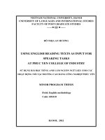 Using English reading texts as input for speaking tasks at Phuc Yen College of Industry = Sử dụng bài đọc tiếng Anh làm nguồn ngữ liệu cho các hoạt động nói tại