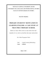 Primary students’ motivation in learning English A case study at Nhan Phuc Primary School = Động lực học Tiếng Anh của học sinh Tiểu học Nghiên cứu cụ thể tại t