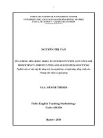 Teaching speaking skill to students with low English proficiency  difficulties and suggested solutions  Nghiên cứu về việc dạy kỹ năng nói cho người học có ngữ