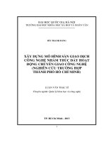 Xây dựng mô hình sàn giao dịch công nghệ nhằm thúc đẩy hoạt động chuyển giao công nghệ. (Nghiên cứu trường hợp Thành phố Hồ Chí Minh