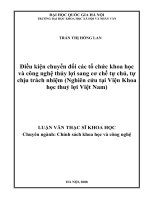 Điều kiện chuyển đổi các tổ chức khoa học và công nghệ thủy lợi sang cơ chế tự chủ, tự chịu trách nhiệm (Nghiên cứu tại Viện Khoa học thuỷ lợi Việt Nam