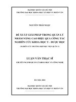 Đề xuất giải pháp trong quản lý nhằm nâng cao hiệu quả công tác nghiên cứu khoa học y - dược học (Nghiên cứu trường hợp Học viện Quân Y