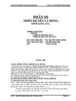 Tính toán thiết kế móng Công trình Trường Trung Học Phổ Thông Nghệ An,Quy mô công trình 5 tầng tổng chiều dài nhà 54,15m , chiều rộng nhà là 11,4m, tổng chiều cao là 20,7m, mái lợp tôn