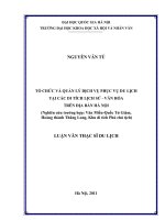 Tổ chức và quản lý dịch vụ phục vụ du lịch tại các di tích lịch sử - văn hóa trên địa bàn Hà Nội ( Nghiên cứu trường hợp  Văn Miếu - Quốc Tử Giám, Hoàng Thành Thăng Long
