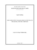 Chất lượng nước và đa dạng sinh vật nổi vùng cửa sông Hương, tỉnh Thừa Thiên Huế 