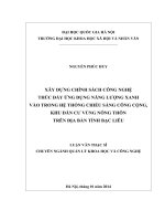 Xây dựng chính sách công nghệ thúc đẩy việc ứng dụng nguồn năng lượng xanh trong hệ thống chiếu sáng công cộng, khu dân cư vùng nông thôn trên địa bàn tỉnh Bạc liêu