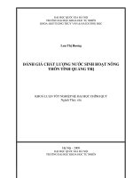 ĐÁNH GIÁ CHẤT LƯỢNG NƯỚC SINH HOẠT NÔNG THÔN TỈNH QUẢNG TRỊ