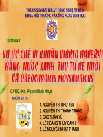 đề tài sự ức chế vi khuẩn vibrio haveryi  bằng nước xanh thu từ bể nuôi cá oreochromis mosambicus