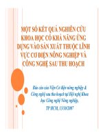 MỘT SỐ KẾT QUẢ NGHIÊN CỨU KHOA HỌC CÓ KHẢ NĂNG ỨNG DỤNG VÀO SẢN XUẤT THUỘC LĨNH VỰC CƠ ĐIỆN NÔNG NGHI NG NGHIỆP VÀ CÔNG NGHỆ SAU THU HO SAU THU HOẠCH
