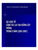 SƠ LƯỢC VỀ CÔNG TÁC LAI T CÔNG TÁC LAI TẠO GIỐNG CÂY TRỒNG TRONG 5 TRONG 5 NĂM (2002 M (2002-2007)