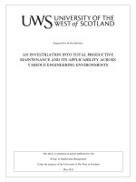AN INVESTIGATION INTO TOTAL PRODUCTIVE MAINTENANCE AND ITS APPLICABILITY ACROSS VARIOUS ENGINEERING ENVIRONMENTS