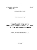 Nghiên cứu tình hình thực hiện kế hoạch hoá gia đình tại tỉnh Hậu Giang năm 2008