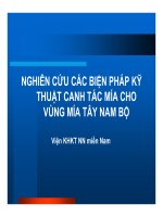 NGHIÊN CỨU CÁC BIỆN PHÁP KỸ THUẬT CANH TÁC MÍA CHO VÙNG MÍA TÂY NAM BỘ