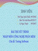 BÀI THUYẾT TRÌNH NHẬP MÔN CÔNG NGHỆ PHẦN MỀM Chủ đề Testing Software
