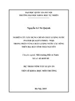 tóm tắt luận án NGHIÊN CỨU XÂY DỰNG CHỈ SỐ CHẤT lượng nước TTRONG PHÂN VÙNG chất lượng  CÁC  sông trên đia bản tỉnh thái nguyên