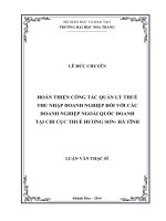 Hoàn thiện công tác quản lý thuế thu nhập doanh nghiệp đối với các doanh nghiệp ngoài quốc doanh tại Chi cục Thuế Hương Sơn - Hà Tĩnh